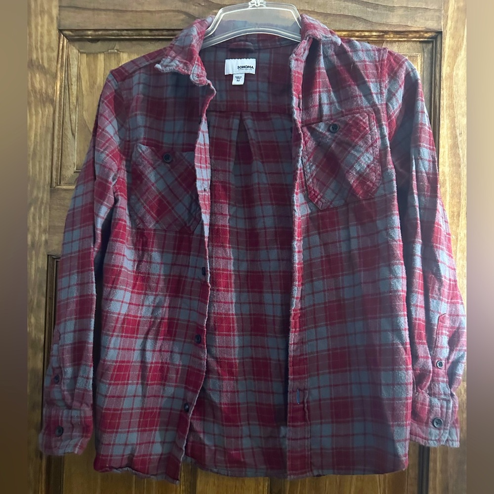 Sonoma Red and Gray Casual Button Down Shirt